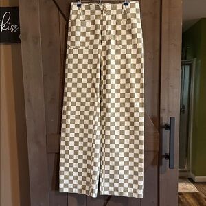Papermoon Checkered Wide Leg Pants in Tan and White